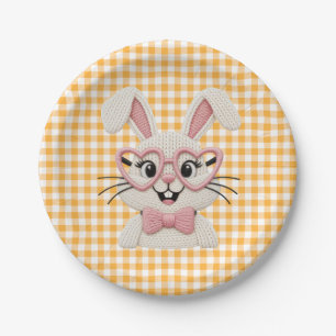 Assiettes En Carton Lapin Gingham Mignon Lunettes de cœur Rose 