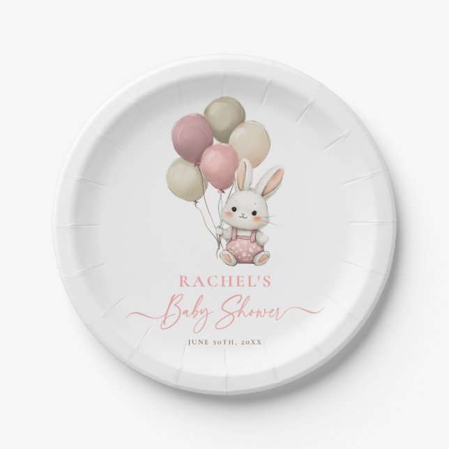 Assiettes En Carton Lapin Lapin Balloon rose bébé fille Douche (Devant)