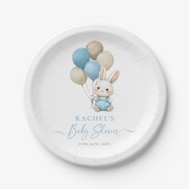 Assiettes En Carton Lapin Lapin Balloons Bleu Bébé Garçon Douche (Devant)