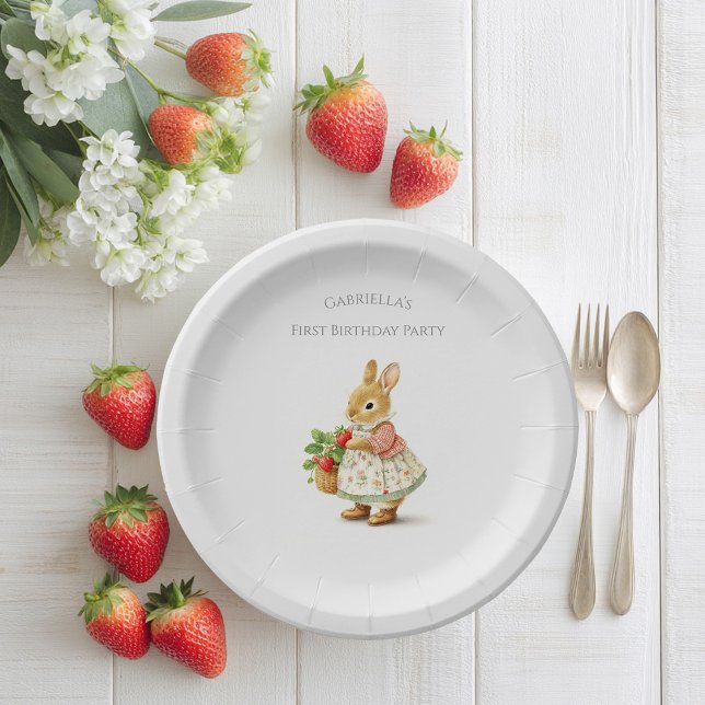 Assiettes En Carton Lapin mignon avec fraises (Créateur téléchargé)