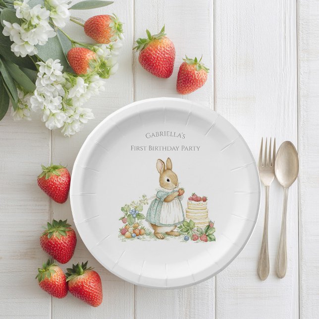 Assiettes En Carton Lapin mignon avec fraises (Créateur téléchargé)
