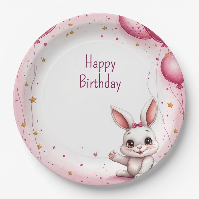 Assiettes En Carton Lapin Mignon Bébé Rose 🐰 (Devant)