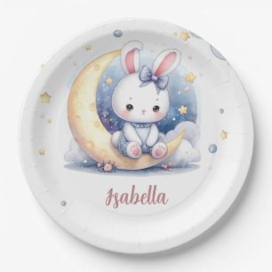 Assiettes En Carton lapin mignon et lune adorable