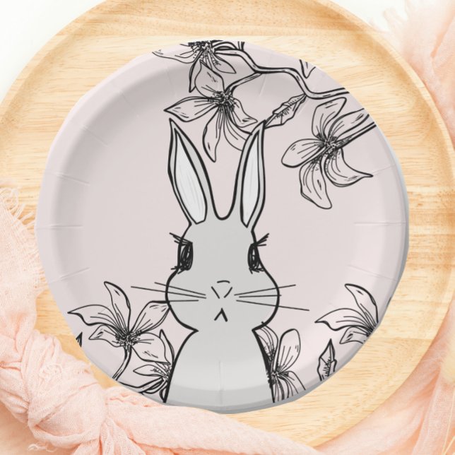 Assiettes En Carton Lapin rose clair Floral Pâques (Créateur téléchargé)
