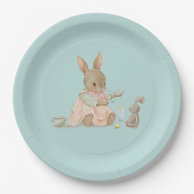 Assiettes En Carton Lapin Rose fille (Devant)