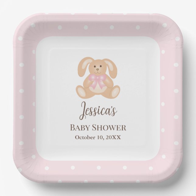 Assiettes En Carton Lapin rose lapin mignon Pois mignon Baby shower fi (Recto)