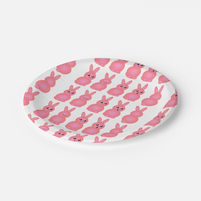 Assiettes En Carton Lapins de Pâques roses (Angle)