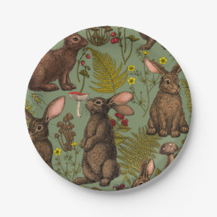 Assiettes En Carton Lapins et plantes boisées Plaques en papier