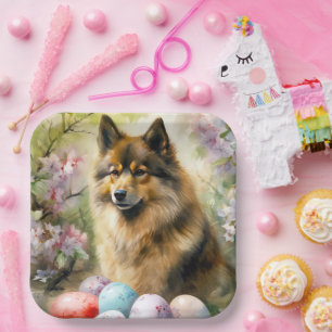 Assiettes En Carton Lapphund finlandais avec oeufs de Pâques