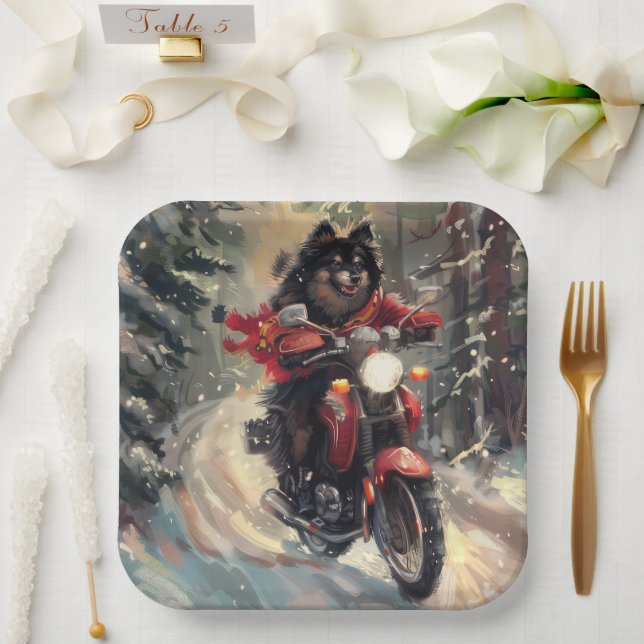 Assiettes En Carton Lapphund Finlandais Chien à cheval Moto Noël (Mariage)