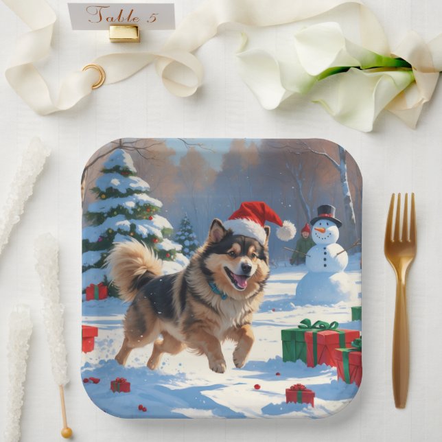Assiettes En Carton Lapphund finlandais coule la neige avec le Casquet (Mariage)