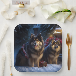Assiettes En Carton Lapphund finnois Traîneau enneigé Décor de Noël