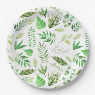 Assiettes En Carton L'aquarelle lunatique laisse la verdure