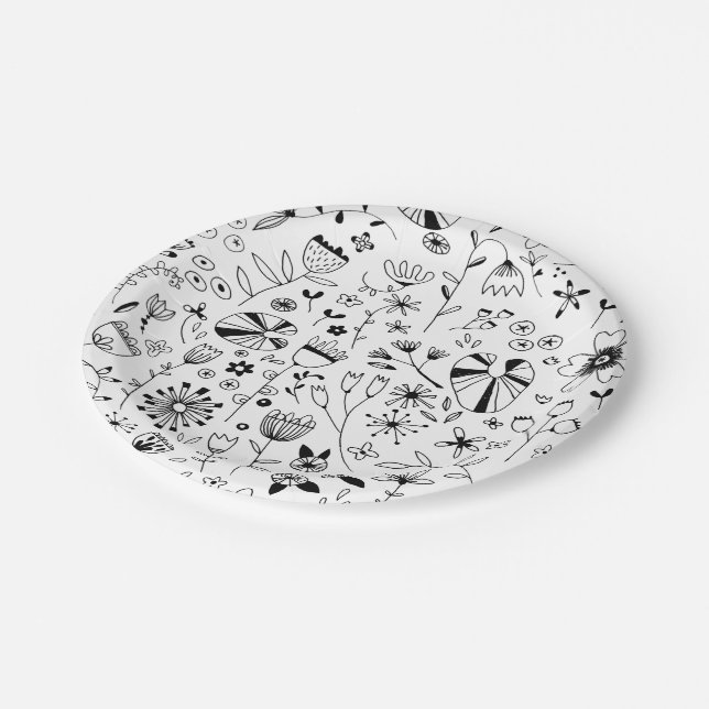 Assiettes En Carton L'art en ligne monochrome floral (Angle)