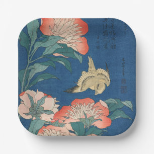 Assiettes En Carton L'art japonais de Hokusai Pivoines et Canari