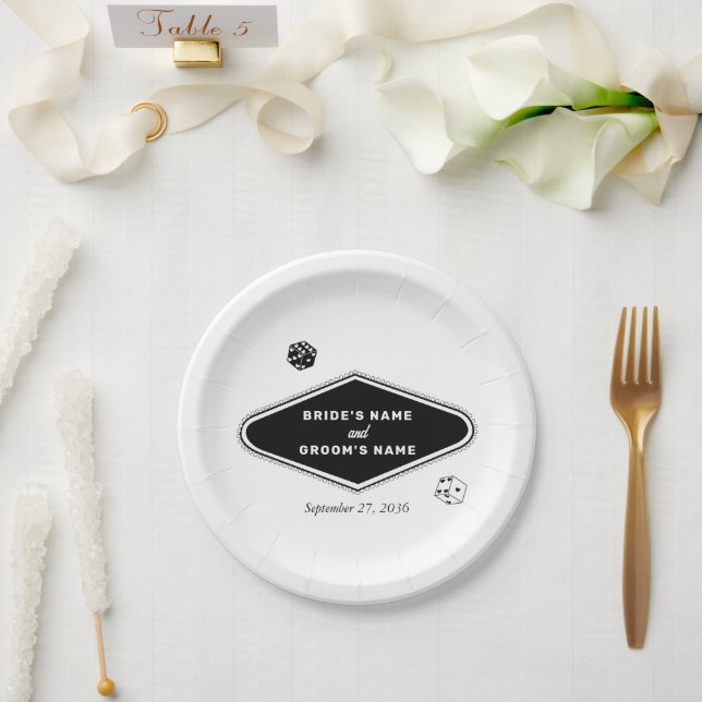 Assiettes En Carton Las Vegas Casino Destination Mariage Noir Blanc (Mariage)