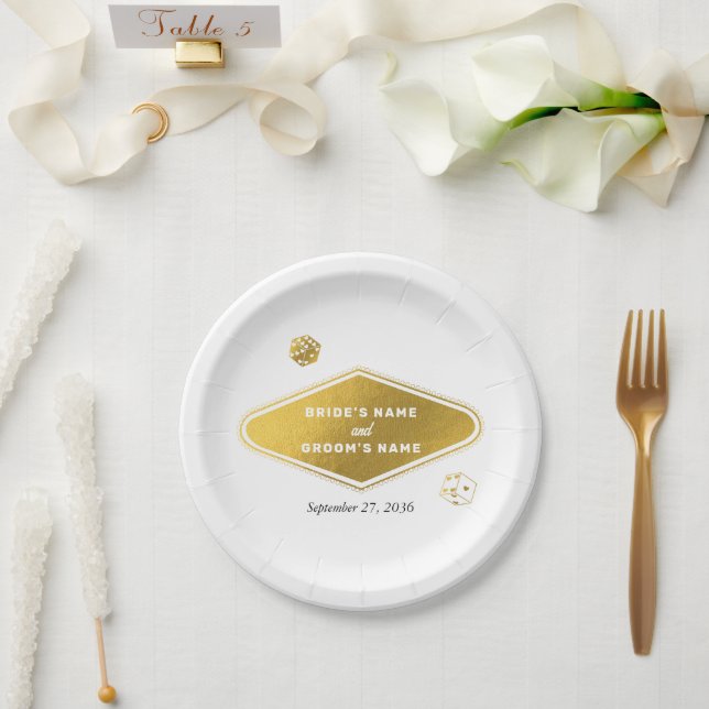 Assiettes En Carton Las Vegas Casino Destination Wedding Gold (Mariage)