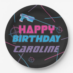 Assiettes En Carton Laser Tag Rose Violet Bleu Joyeux Anniversaire