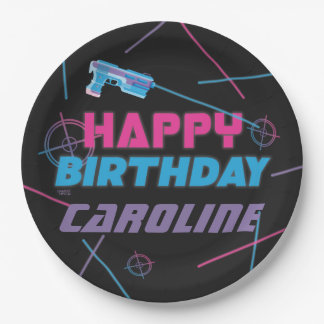 Assiettes En Carton Laser Tag Rose Violet Bleu Joyeux Anniversaire