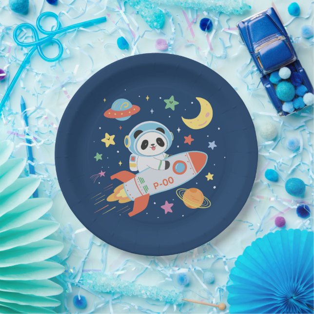 Assiettes En Carton l'astronaute bleu et orange Panda (Fête)