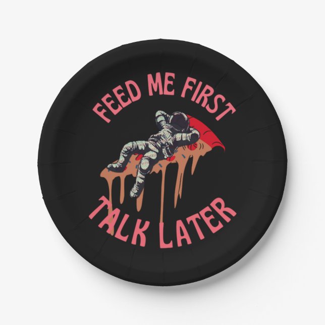 Assiettes En Carton L'astronaute Pizza Space Drôle (Devant)