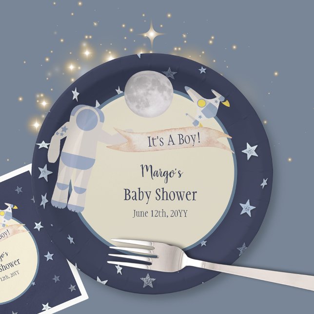 Assiettes En Carton L'astronaute spatiale C'est un Baby shower garçon (Créateur téléchargé)