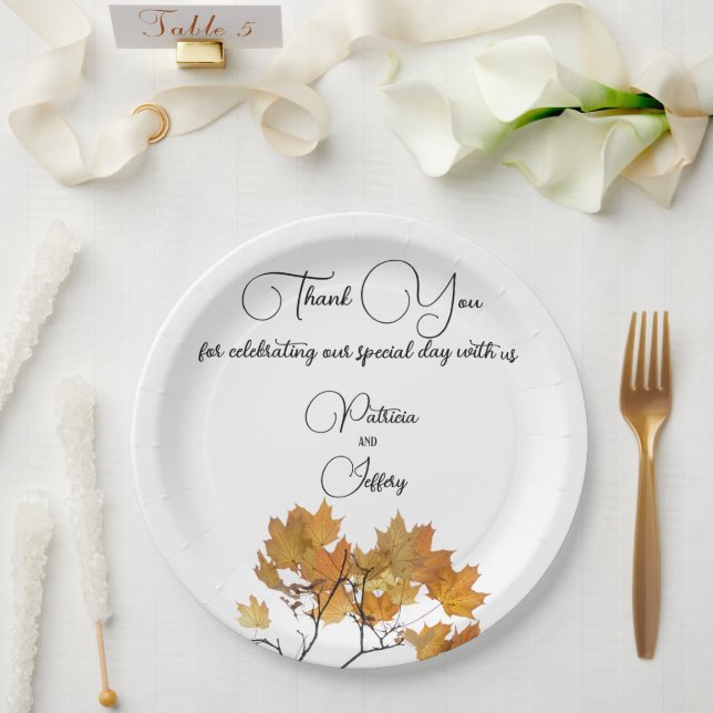 Assiettes En Carton L'automne artistique quitte le Mariage (Mariage)