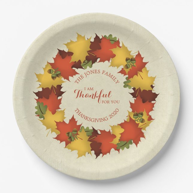 Assiettes En Carton L'automne quitte Thanksgiving Wreath (Devant)