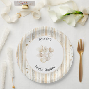Assiettes En Carton Lavabo de mariage Cream White coeurs rayures