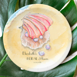 Assiettes En Carton Lavage à l'eau de plage avec huîtres et perles pou