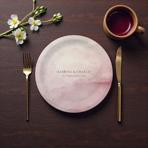 Assiettes En Carton Lavage aquarelle rose blush mariage élégant