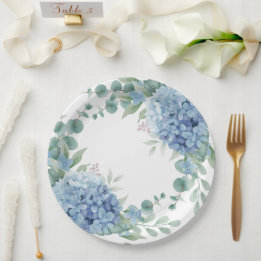 Assiettes En Carton Lavage de Mariée Floral d'Hydrange Bleu