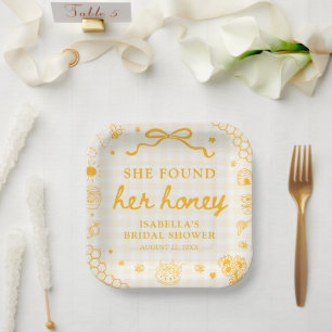 Assiettes En Carton Lavage Gingham Jaune Elle a Trouvé sa Lune de Miel