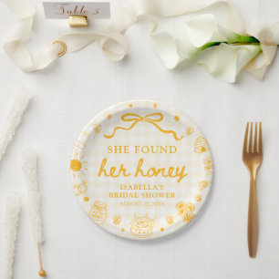 Assiettes En Carton Lavage Gingham Jaune Elle a Trouvé sa Lune de Miel