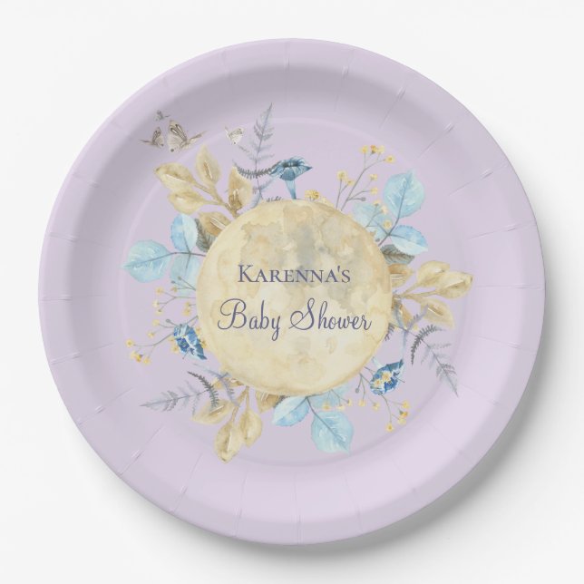Assiettes En Carton Lavande de Lune Whimsical Baby shower pourpre (Devant)