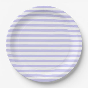Assiettes En Carton Lavande et plaques à papier rayées blanches