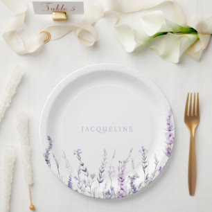 Assiettes En Carton Lavande Fleur Personnalisé Nom Douche