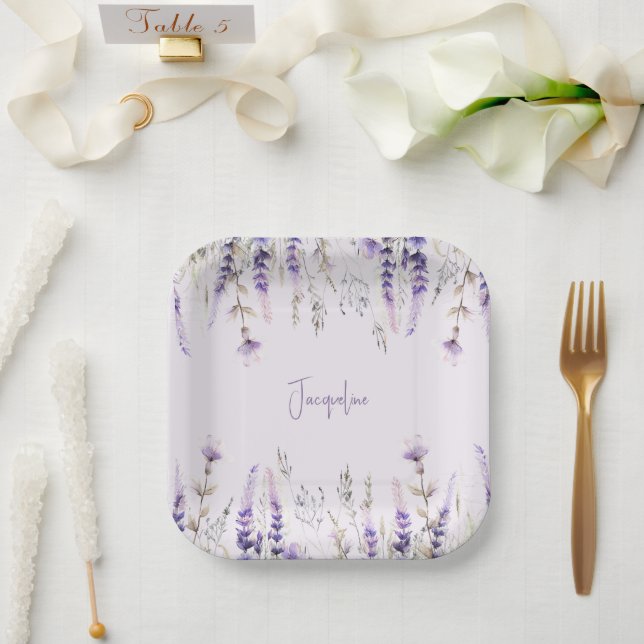 Assiettes En Carton Lavande Florale Douche personnalisée (Mariage)