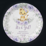 Assiettes En Carton Lavande Purple Floral Lion Cub Baby shower<br><div class="desc">Personnalisez facilement et rapidement ces adorables plateaux floraux de lionceau. Cliquez simplement sur le bouton customiser pour modifier les textes, modifier les polices et les couleurs des polices. Jolies fleurs violettes de lavande pastel, une verdure délicate et un petit lion sucré. Objets correspondants disponibles en magasin. c) Somerset Fine Paperie...</div>