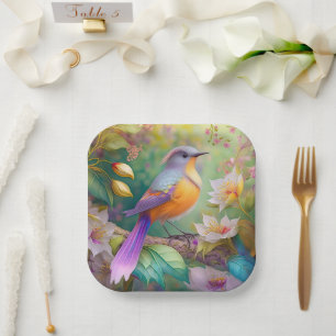 Assiettes En Carton Lavande Tête Orange Breased Imaginaire Oiseau