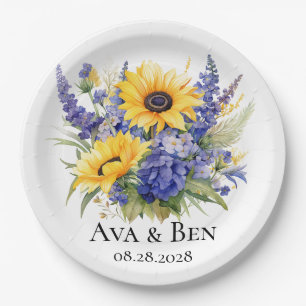Assiettes En Carton Lavande violette avec Mariage de tournesol