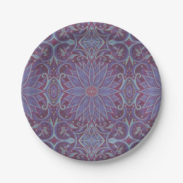 Assiettes En Carton Lavender Lotus Floral Arabesque Motif (Devant)