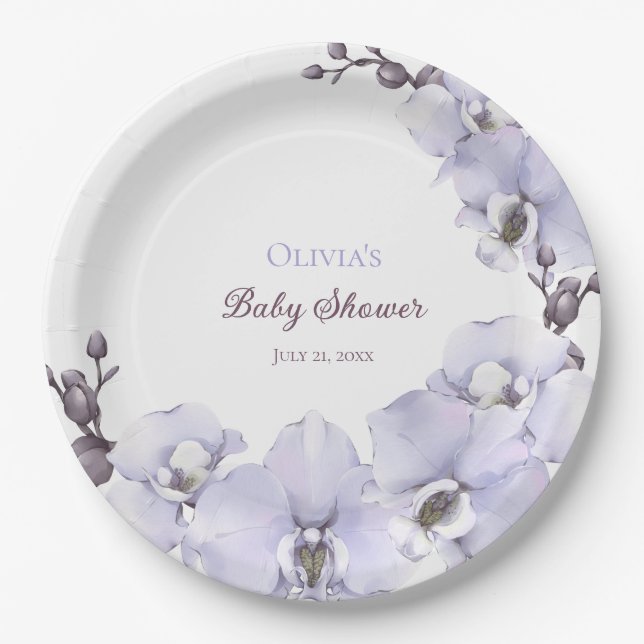 Assiettes En Carton Lavender Orchid Baby Shower Paper Plates - Floral  (Devant)