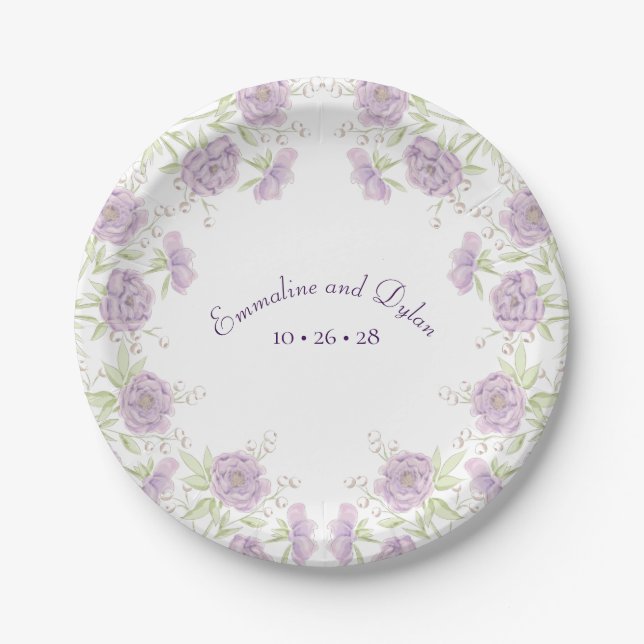 Assiettes En Carton Lavender Purple Rose Wedding (Devant)