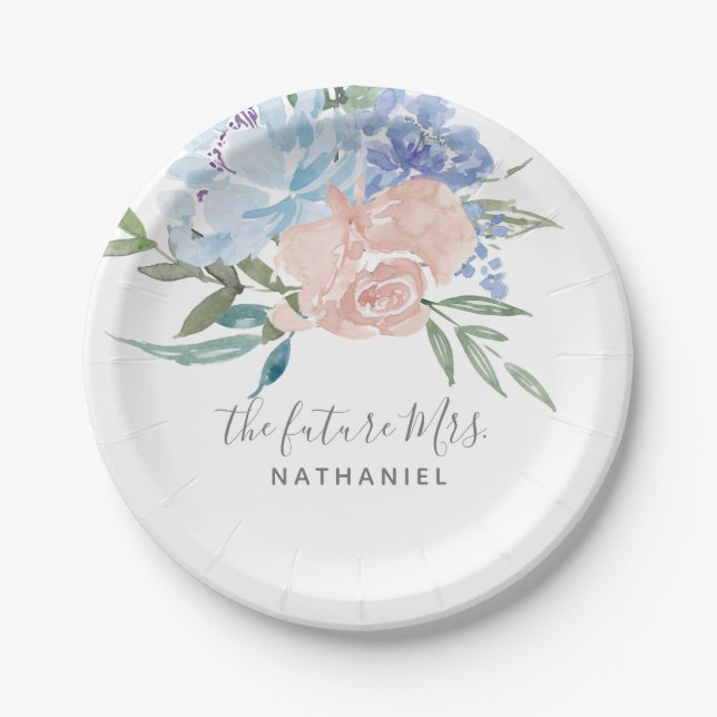 Assiettes En Carton L'avenir Mme Dusty Blue et rose Floral (Devant)