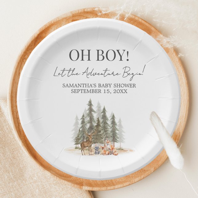 Assiettes En Carton L'Aventure Commence Baby Shower (Let the Adventure Begin Woodland Animals Baby Shower Paper Plate)