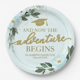 Assiettes En Carton L'aventure commence Gold Teal Floral Grad Fête