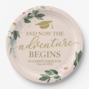 Assiettes En Carton L'aventure commence la fête florale rose