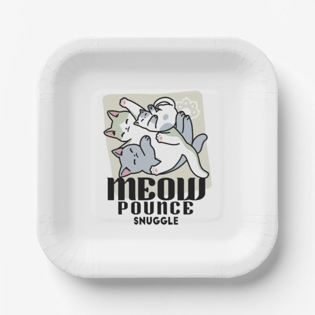 Assiettes En Carton Laze Furr Days - Cute Lazy Cats Design (Recto)