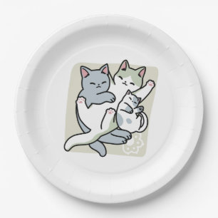 Assiettes En Carton Laze Furr Days - Cute Lazy Cats Design